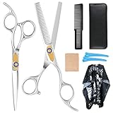 ✁Haarschere aus Edelstahl: Das scharfe Friseurscherset besteht aus Edelstahl. Das Haarschneiderset ist extrem verschleißfest, rostfrei, korrosionsbeständig, hitzebeständig und nicht verblasst. Es ist einfach zu schneiden, zu schneiden und Beschädigungen oder Spliss zu vermeiden.