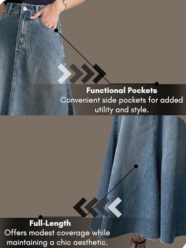 Image of GRECIILOOKS Women's High Waist White Denim Skirt with Front Slit - Long Maxi Jean Skirt Casual Fashion - Stylish Denim Skirts for Women