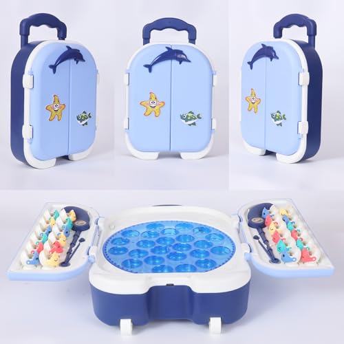 Image of Amazon Brand - Jam & Honey Magnetic Fishing Game for Kids 2 Player Toy with 24 Magnetic Fishes, Lights & Music, Rechargeable with Type-C Charging, Trolley Design,Board Game