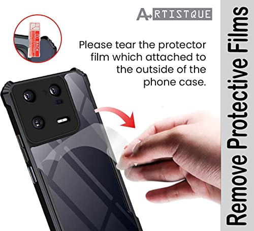 Image of A rtistque Clear Hard Transparent Acrylic Armor Anti-Drop Shockproof TPU Edge Back Cover Case for Xiaomi 13 Pro 5G - Black
