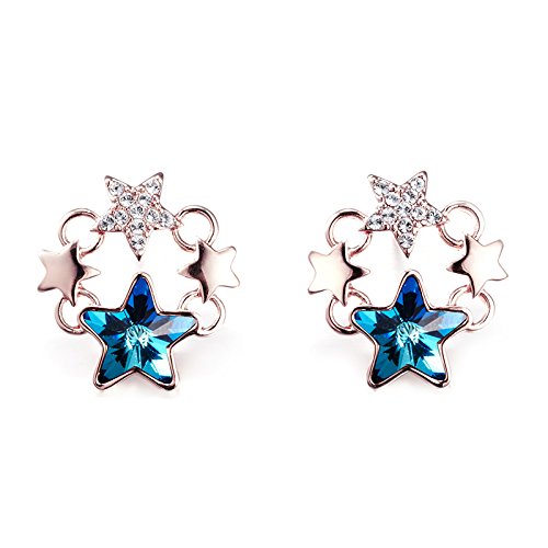 NEVI Crystals From Swarovski Star Rose Gold Stud Stylish Earrings For Women & Girls (Multi Colour)