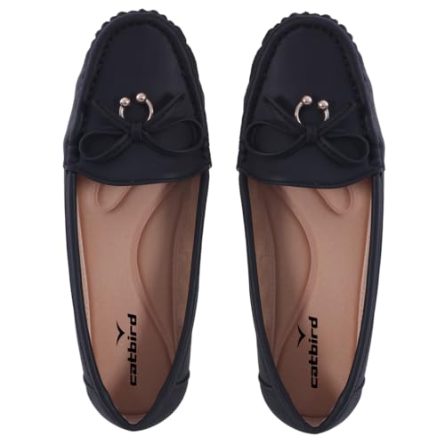 Image of CatBird Women's Flat Shoes for Casual & Office Wear, Bow Detail Slip-On Loafers