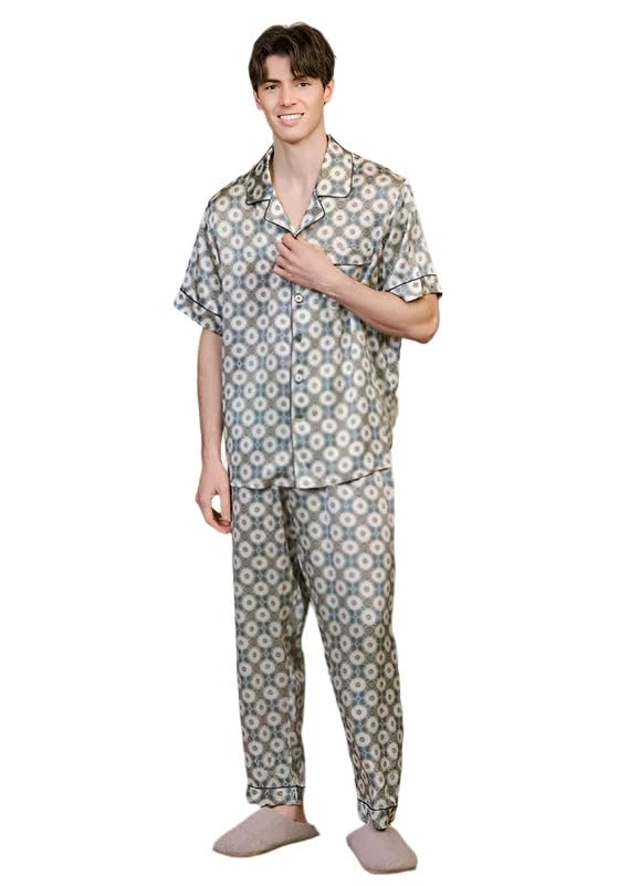Ginell Nocturne Luxe Series Men's Short Sleeve Silk Pajama Set - 19 Momme 100% Mulberry Silk Casual Loungewear