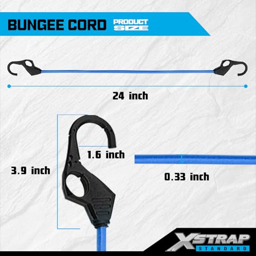 XSTRAP STANDARD Heavy Duty Bungee Cords 10PK Premium Bungee Cords with Finger-Hole Hooks for Camping, Car, Truck, Tents, Luggage Rack, and Cargo (10pcs Blue, 24inchinch) - Thumbnail 2