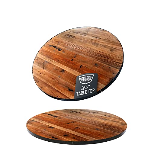 HEIRLOUM Reclaimed Wood Table Top - Rustic Recycled Wooden Piece Perfect for Signs, Kitchens, Dining and Coffee Table Tops (Reclaimed Wood Table Top with Metal Edge, 30” Round)