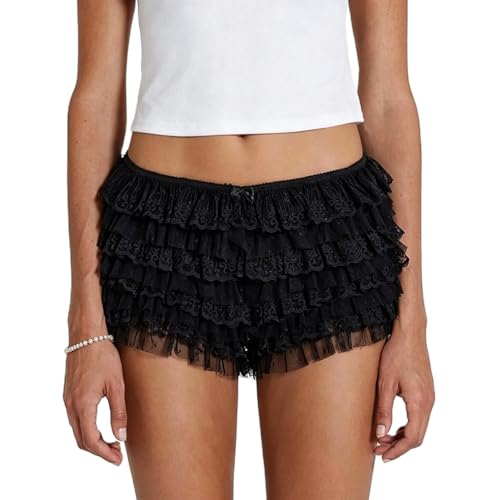Image of Women Ruffle Bloomers Y2k Lace Trim Lolita Pettipants Cute Layered Frill Pumpkin Bottom Shorts Sweet Booty Panties