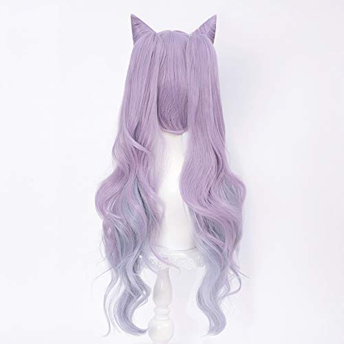 Image of LABEAUTE Anime Purple Wigs for Keqing Cosplay Hair Wig with Ponytails Horns Long Pigtails Wig for Halloween Kids Women + Free Cap