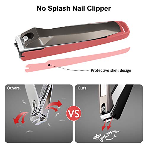 Nail Clippers, Terresa No Splash Toenail Clippers Fingernail Clipper, 2 PCS Stainless Steel Nail Cutter with Catcher for Women Men Kids Seniors, Include Nail File