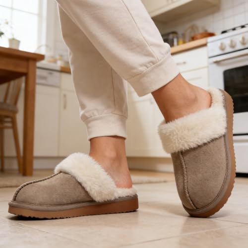 Image of Litfun Women's Fuzzy Memory Foam Slippers Fluffy Winter House Shoes Indoor and Outdoor