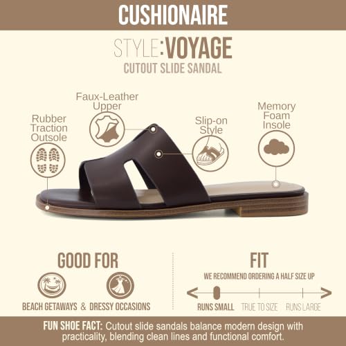 Image of CUSHIONAIRE Voyage Cutout Strap Slides for Women, Slip On Summer Flats, Trendy Footwear, Memory Foam Vegan Leather Comfortable Vacation Style Sandals