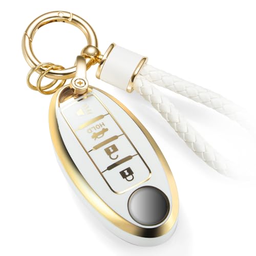 Image of for Nissan Key Fob Cover with Luxury Metal Braided Rope Keychain,Upgraded Soft Key Case for Nissan Key Shell (4 Button only) (Gold, Braided Rope)