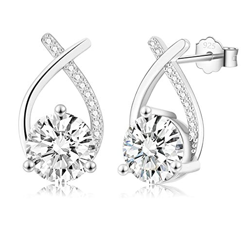 EPIRORA Sterling Silver Earrings for Women, Hypoallergenic Cartilage White Gold Plated Cubic Zirconia Stud Earrings Wedding Gifts Girls Jewellery, White