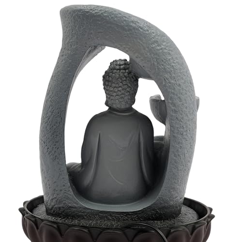 Miniatura 2 de Fuente De Interior De Buda Armonía, Fuente De Habitación, Cascada, Fuente De Mesa Con Iluminación Led, Zen Y Fengshui, Espiritualidad, Base En Forma De Loto 8,27 X 11,02 Pulgadas