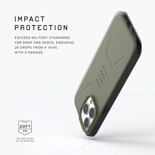 Image of Urban Armor Gear UAG iPhone 15 Pro Max Case, Civilian Mag-Safe Compatible, Slim Fit Rugged Protective Case /Cover Designed for iPhone 15 Pro Max (6.7-Inch) (2023) (Military Drop Tested) - Olive Drab