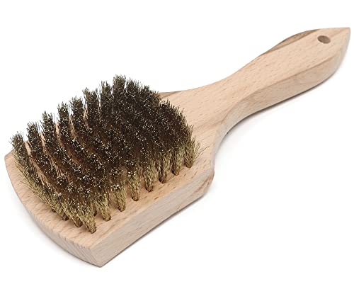 Image of Brass Wire Utility Scrub Brush for Cleaning 9 inch Hardwood Handle (Made in USA)
