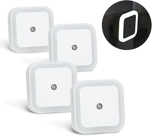 KYG Lámpara Nocturna con Sensor de Luz Activo Luz Quitamiedos para Niños y Bebes Luz LED de Noche con Enchufe de Pared de 0.5W Bajo Consumo ideal para Dormitorio Pasillo Baño Habitación de Bebé Cocina Garaje -Set de 4 Lámparas