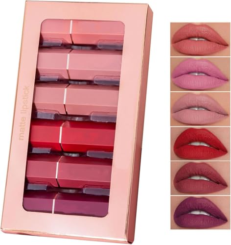 6 Colors Nude Lipstick Makeup Set - Velvet Matte Long-Lasting Waterproof Non-Stick Cup Not Fade Pink Lip Gloss Red Lipstick Makeup Set Gift Kit For Women (6 Colors Lipstick Set)