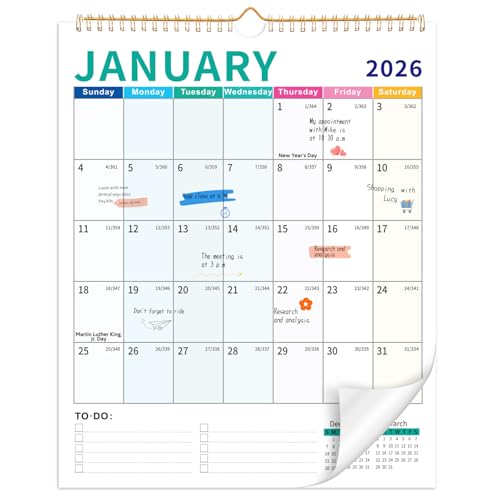 Wall Calendar 2026-2027, 18 Month Calendar from January 2026 to June 2027 14.5' x 11.8' Large Desk Calendar with Twin-Wire Binding for Home Office Planning Personal Organisers, Colorful Block