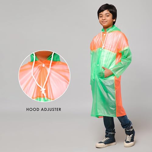 Image of THE CLOWNFISH Polyester Puddle Jumper Series Unisex Kids Waterproof Single Layer Pvc Standard Length Longcoat /Raincoat With Adjustable Hood.