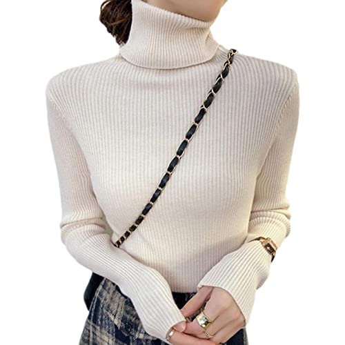 gola alta feminina, Camisolas de manga comprida feminina gola alta, Suéter suéter feminino de malha