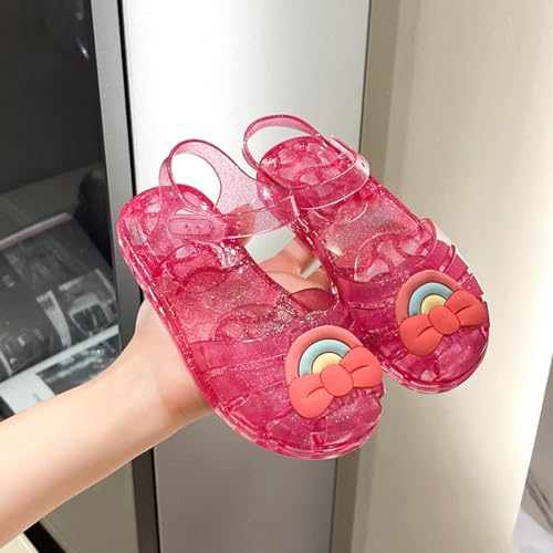 Girls Sandals Cute Rainbow Bowknot Jelly Shoes Summer Outdoor Casual Closed Toe Dress Flat Sandal with Ankle Strap2