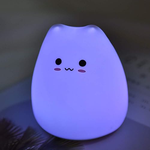 Miniatura 6 de Linda luz nocturna de gatito, lámpara de noche de gato de silicona con sensor táctil, portátil, cambio de color, brillante, suave, lindo, Navidad,