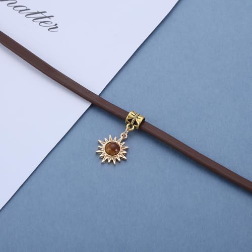 Xmsrn Vintage Sonnenblume Tigerauge Choker Halskette - Braun Wildleder Boho Cord für Frauen