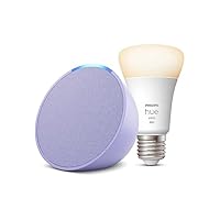 Echo Pop | Lavanda + Philips Hue White Lampadina LED Smart (E27), compatibile con Alexa - Kit di...