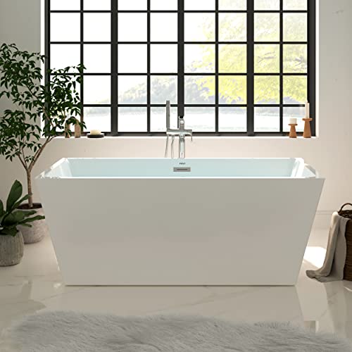 FerdY Palawan 59" Acrylic Freestanding Bathtub, Rectangle Contemporary Design Freestanding Soaking Bathtub, Glossy White, cUPC Certified, Chrome Drain and Classic Slotted Overflow Included, 02532 FerdY Palawan 59" Acrylic Freestanding Bathtub, Rectangle Contemporary Design Freestanding Soaking Bathtub, Glossy White, cUPC Certified, Chrome Drain and Classic Slotted Overflow Included, 02532