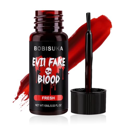 BOBISUKA Halloween Fake Blood, Edible Stage Blood 0.53oz, Realistic Vampire Blood SFX Makeup Kit, Washable Faux Blood Gel for Zombie Monster Special Effects Makeup, Costume Cosplay, Stage&Film (Fresh)