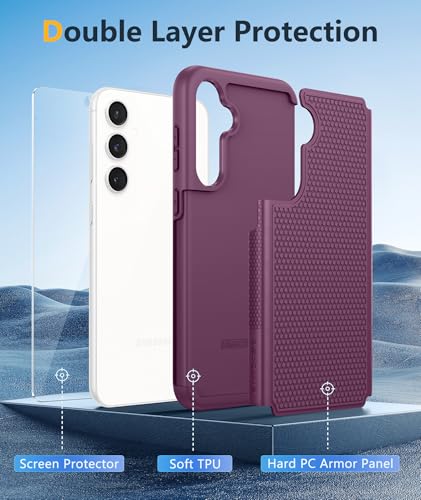 Image of FNTCASE for Samsung Galaxy S23-FE Case: Dual Layer Protective Heavy Duty Cell Phone Cover Rugged Full Body Drop Protection Military Grade Shockproof Phone Case (Burgundy Purple)