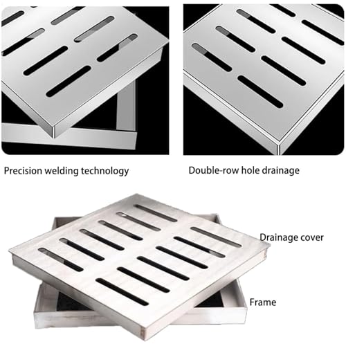 MEISO Auspuffabdeckung für den Außenbereich, aus Edelstahl 304 mit Basis, Ablaufabdeckungsset, quadratisch für Bodenablauf, Ablaufgitter für den Außenbereich (10 x 10 x 2 cm)