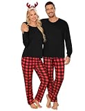SWOMOG Matching Christmas Pyjamas for Couples Women & Men Buffalo Plaid Pjs pants Long Sleeve Holiday Family Top Sleepwear, Women Black Large