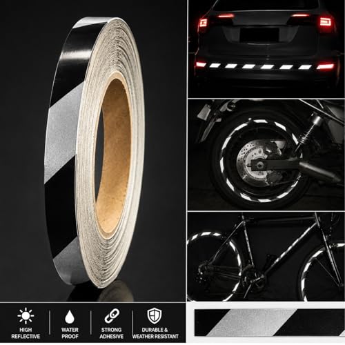 Image of WALLMATE Dual Shade Reflective Radium Strip Waterproof Self Adhesive, Safety Sticker, Night Glow Tape for Helmet, car, Scooter & Cycle Decoration (Black-Silver, 0.5 In x 45 Mtr (1771 in) (PCK OF 2)