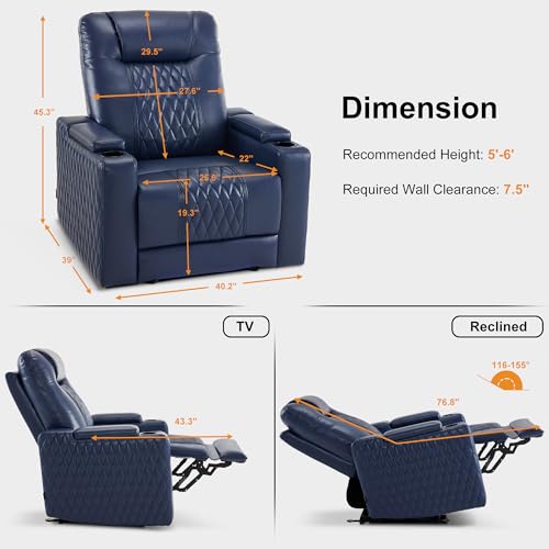 Image of MCombo Oversized Power Recliner Chair with Adjustable Headrest & LED Light for Adults, Zero Gravity Recliner with USB & Type C Ports, Cup Holders for Living Room & Home Theater, Faux Leather HTS401