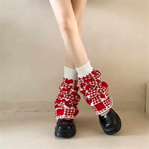 Image of Y2K Kawaii Leg Warmers Knitted Flare Leg Sleeves Love Heart Pattern Boots Cuffs Valentine's Ankle Heap Socks