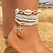 Qceasiy Bead Ankle Bracelets Set For Women, Adjustable Gold Plated Boho Shell Anklet, Hawaiian Beach Seashell Pearl Disc Starfish Conch Foot Jewelry, Summer Fashion Gifts(Starfish 7Pcs)