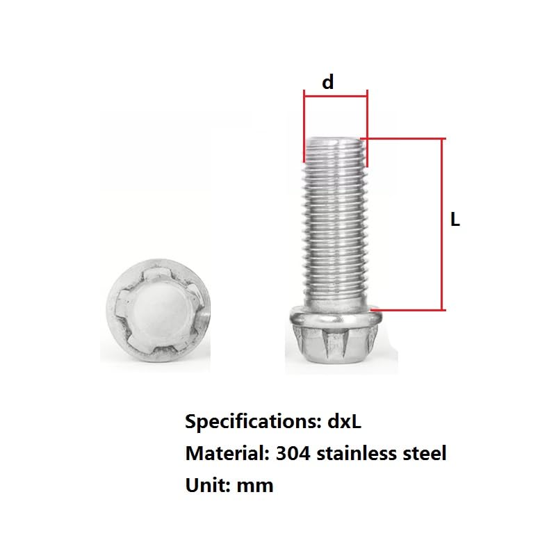 304 Stainless Steel Anti-Theft Bolt for Railway high-Speed Rail Anti-Theft Screws Outer Pentacle Head Bolt M16*25 30 35 40 50 60 - (Size: Special Wrench 1pcs)