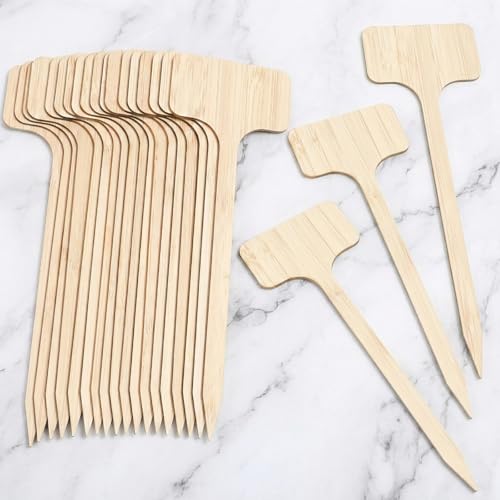 Thinp 20 Pcs T-Type Plant Labels Bamboo Garden Labels Long Wooden T-Shape Plant Name Tags Garden Markers Sign-Plant Name Stakes for Seedling Vegetable Flowers Planting (6 X 18 cm)