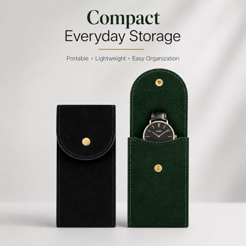 Image of Street27 Travel Watch Pouch for Men & Women | Soft Case with Velvet Inner | Single Storage Organizer | Portable Anti-Scratch Holder | Black & Green (Pack of 2)