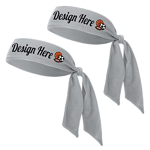 TopTie 2 PCS Custom Tie Back Headband, Tie Sweatband, Grey Sports Headband, Design Your Own Headband with Logo