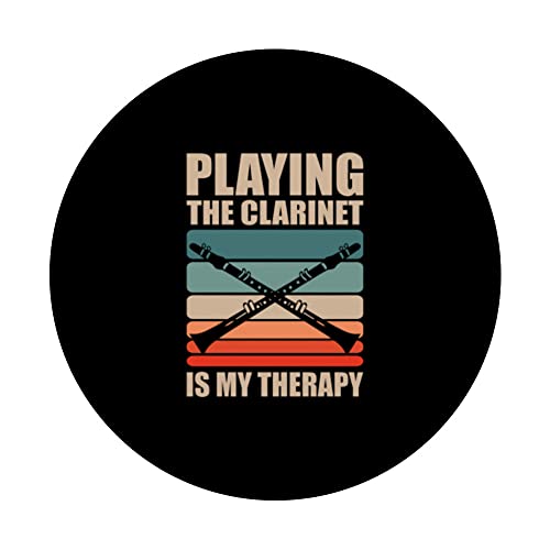 Playing The Clarinet Is My Therapy Musician Music Instrument PopSockets Swappable PopGrip, Black - Image 3