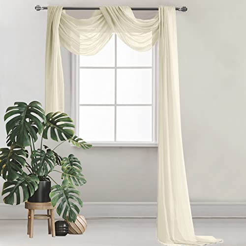 Voilage Mariage, Mariage Arche Tenture Cantonnière à Suspendre, 130 x 550cm Tenture Mariage Décor pour Arche Rideaux Salon Chambre, Draperie Voile Semi-transparent Romantique Décoration Mariage, Beige