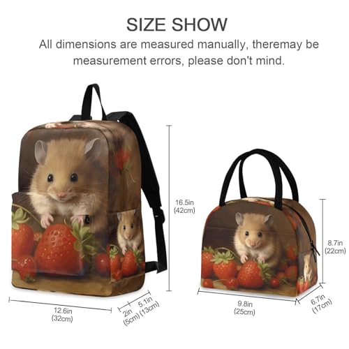 Backpack Lunch Box Set Large Capacity Travel Backpacks and Insulated Lunch Bag for Commute Hiking Picnic Strawberry Mouse Print2