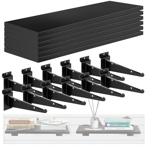 Alffun 6 Pack Heavy Duty Slatwall Shelves, 16x6 Inch Wooden