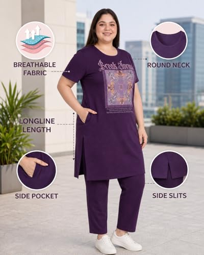 Image of In Love Women's Printed Cotton Plus Size Longline T-Shirt with Pockets | Cotton fabric - soft longline T-shirt with easy plus-size fit