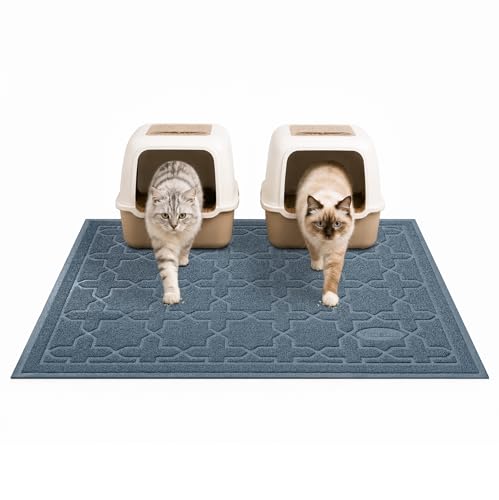 Image of Yimobra Cat Litter Mat, Easy Clean Trapping PVC Mat, 47 inch x 36 inch, Waterproof Backing, Non Slip Bottom, Scatter Control Pad for Litter Box, Tea Blue