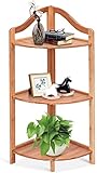 RELAX4LIFE Eckregal Bambus, Standregal mit 3 Fächern, stabiles Bücherregal mit Stützfüßen, Eckschrank für Badezimmer & Wohnzimmer & Balkon, Badregal bis zu 45 kg belastbar, 33 x 33 x 85 cm, Natur