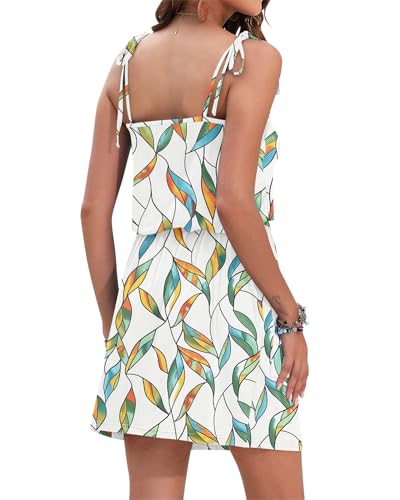 Image of AUSELILY Womens Summer Dresses Sleeveless Spaghetti Strap Beach Cover up Drawstring Waist Mini Short Dress with Pockets