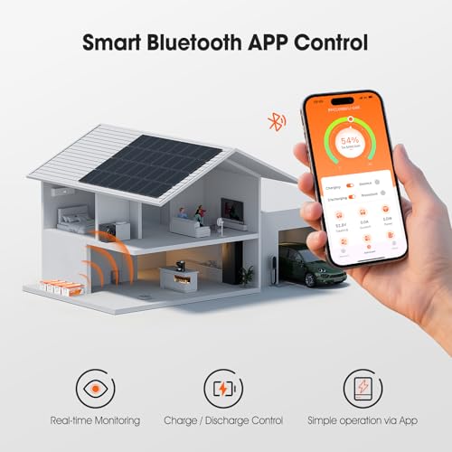 Image of 48V (51.2V) 100Ah Lithium Iron Phosphate (LiFePO4) Battery with Bluetooth & Low-Temp Protection, Built-in 200A BMS, Ideal for Golf Carts, Solar Energy Storage, RV, and Off-Grid Applications